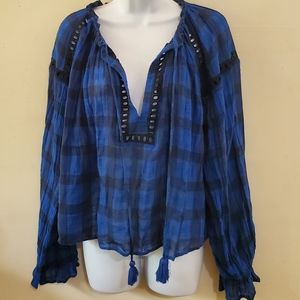 Free People Plaid Oversized Blouse